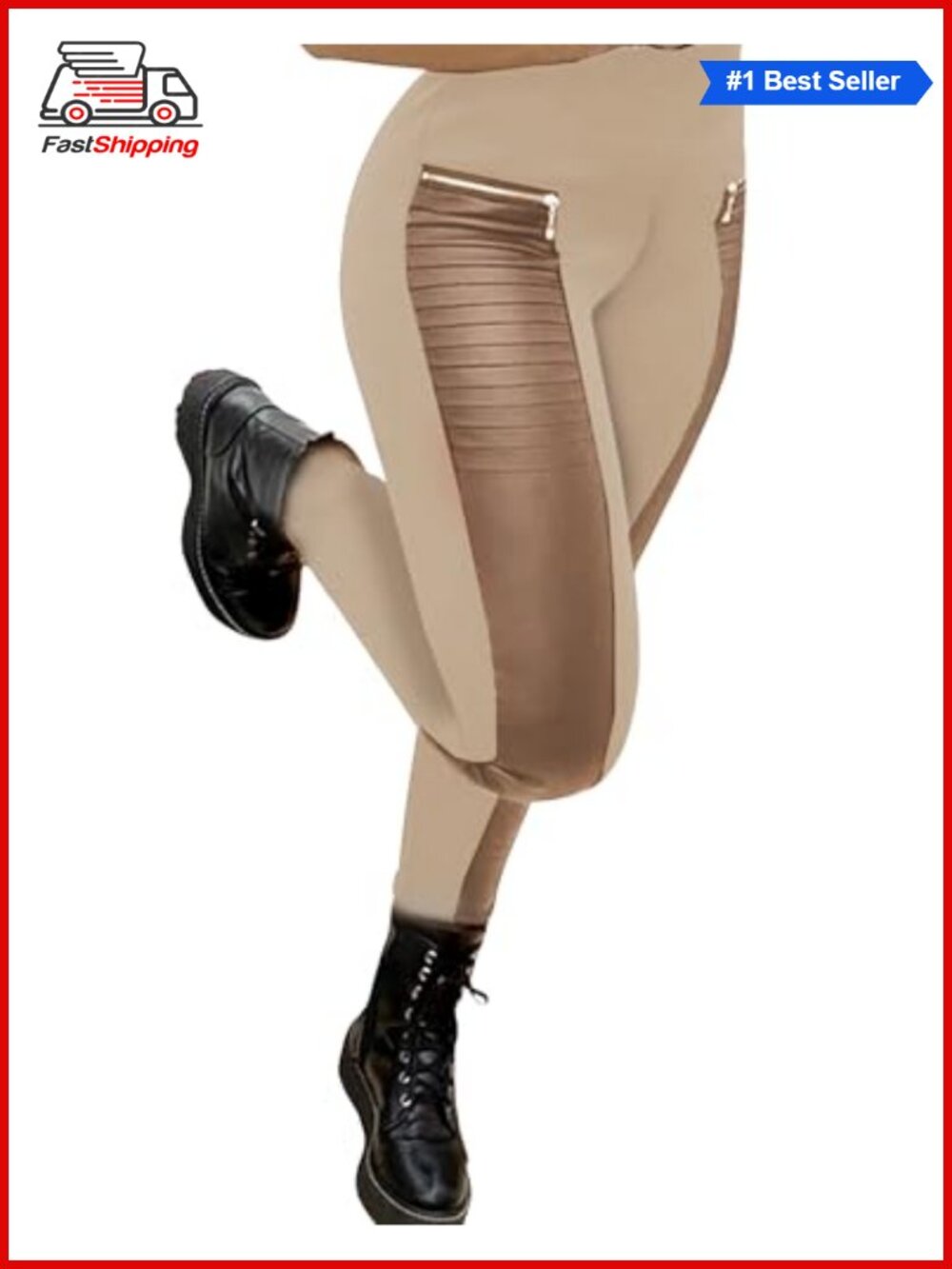 ✨ Faux Leather Leggings for Women Pleather Pants Zip Patch Mid Waist Stretchy